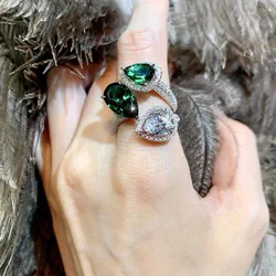 Luxury Fashion Adjustable Size Wedding Jewelry 3 Drop-shaped AAA Cubic Zirconia Engagement Rings for Women Y2k Jewelry Gifts