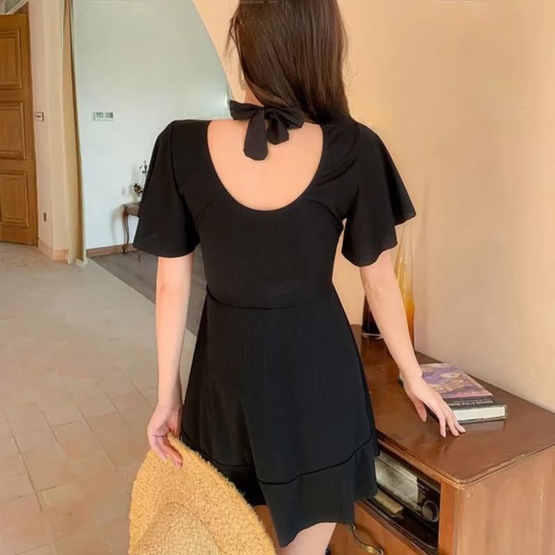 Cover-up Women Beach Wear Feminino Pure Stylish Ins Short Sleeve Swimsuit College Simple Summer Loose Ulzzang One Piece Vacation