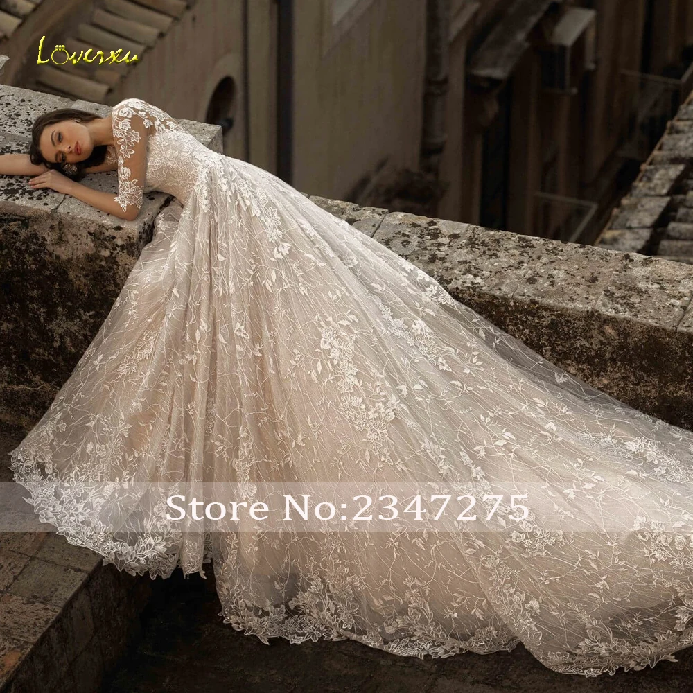 Loverxu linha a vestidos de casamento elegantes colher meia manga vestido de novia rendas apliques vintage feito sob encomenda robe de mariee