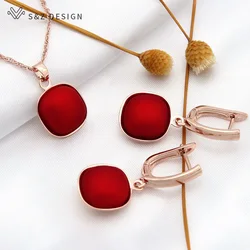 S&Z DESIGN Trendy Red Imitation Square Pearl Dangle Earrings Jewelry Sets For Women Wedding Party Elegant Fine Necklace