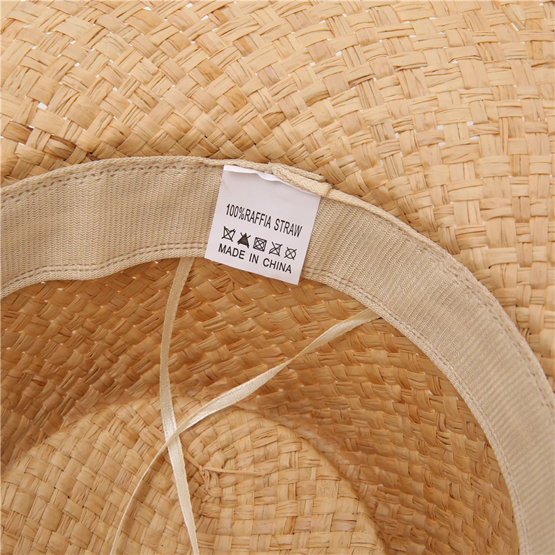 Summer Panama Fedora Flat top Raffia sun Hat Spring Women\'s Travel Caps Bandages Wide brim Beach men Traw Hat Breathable