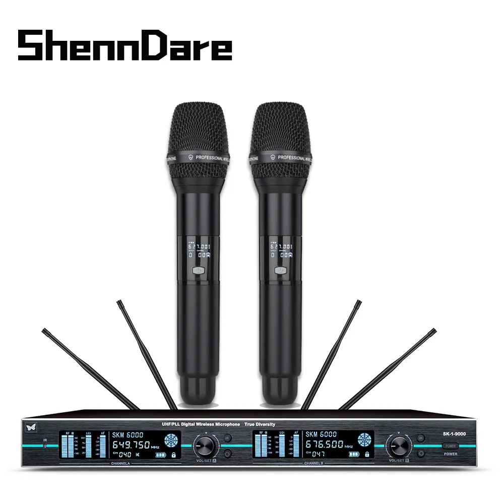 

ShennDare SK1-9000 Цифровая беспроводная микрофонная система True Diversity Профессиональный двухканальный микрофон УВЧ для DJ-конференций Ручной микрофон для мероприятий на открытом воздухе в церкви