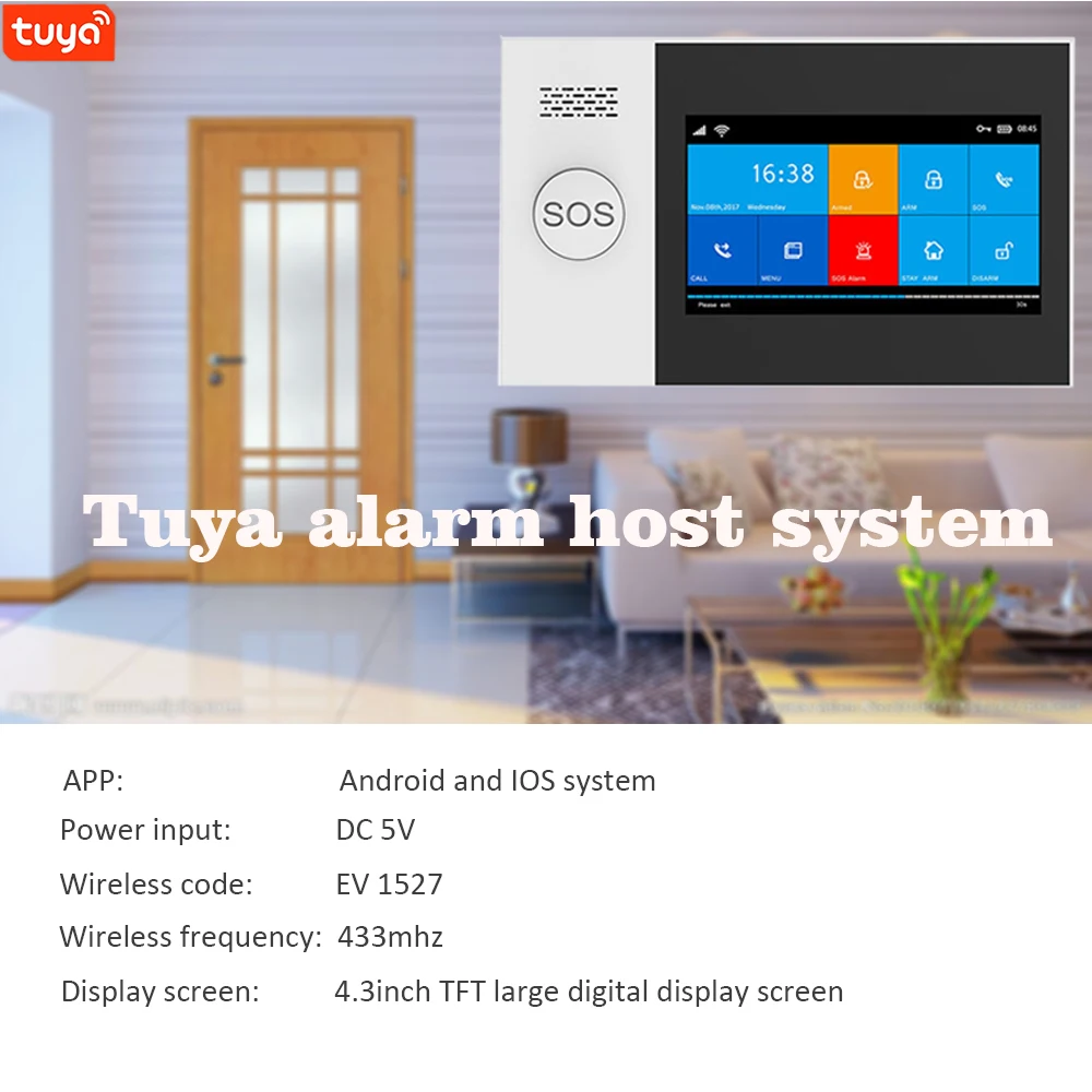 PG-107 TUYA WIFI GSM Wireless Home Security Alarm System 4.3 Inch Screen App Remote Control For Wired Wifi House Alarm Kit