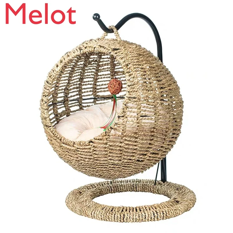 Round Winter Cat's Nest General Purpose for Semi Closed Opening with Pad Washable Cat Bed House Basket Pet Supplies Cat Hammock