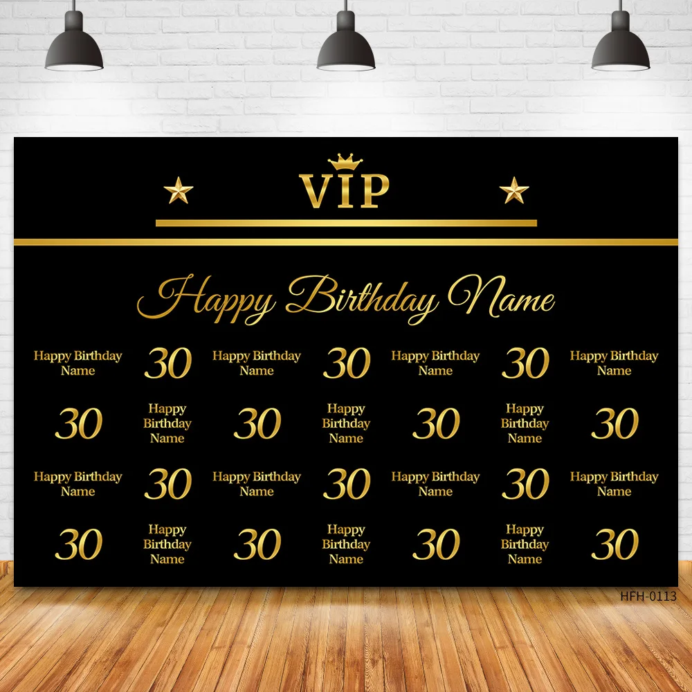 Pano de fundo preto com nome personalizado, fundo dourado com glitter, fotochamada, 18, 25, 30, 40, 50, 55th aniversário, fotografia para estúdio fotográfico