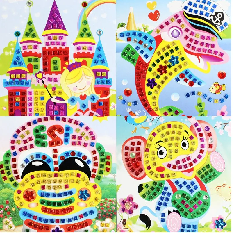 DIY Mosaic Puzzle Stickers Games DIY Diamond Stickers Handmade Art Cartoon Creative Educational Toys For Children Kids Gift