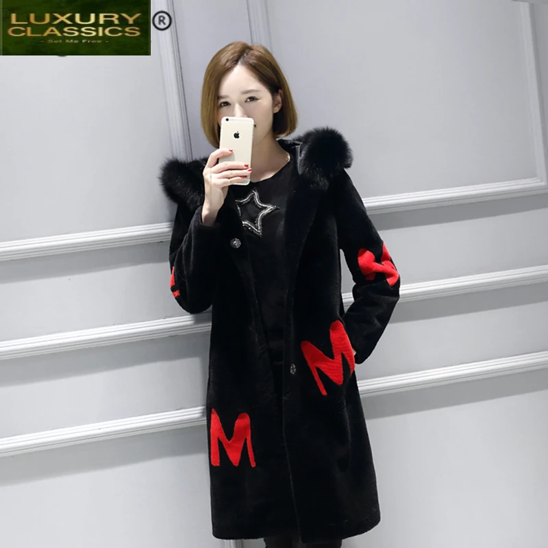 

Shearling Fashion Overcoat Sheep Female 2021 Long Real Fur Coat Women Winter Warm Jacket Wool Cashmere Outerwear LW1531