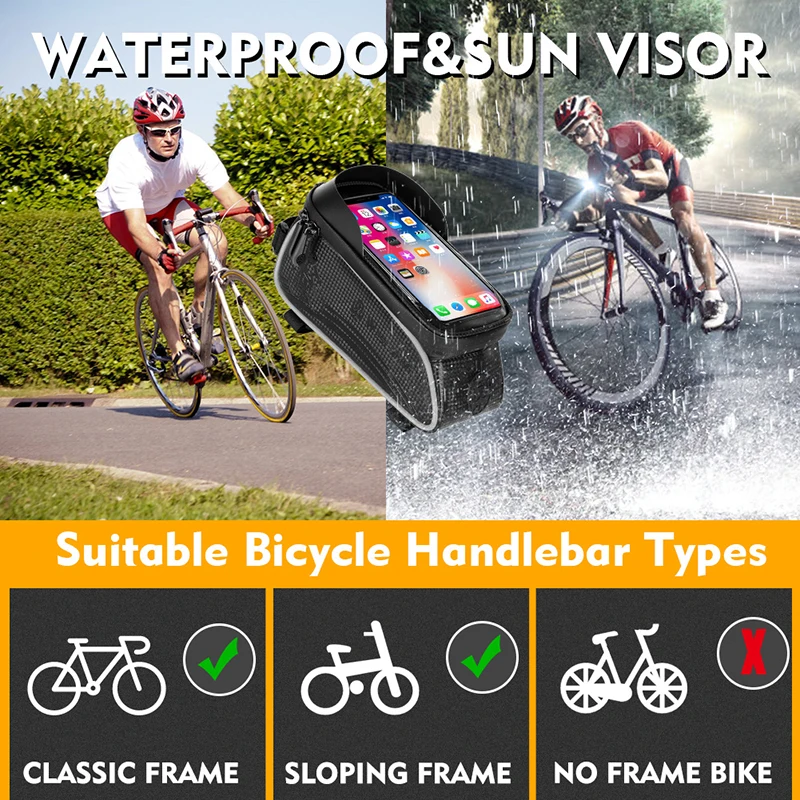WEST BIKING 6.5 Inches Bicycle Bag Waterproof Cycling Top Front Tube Frame Bag Touch Screen Phone Case Storage MTB Road Bike Bag