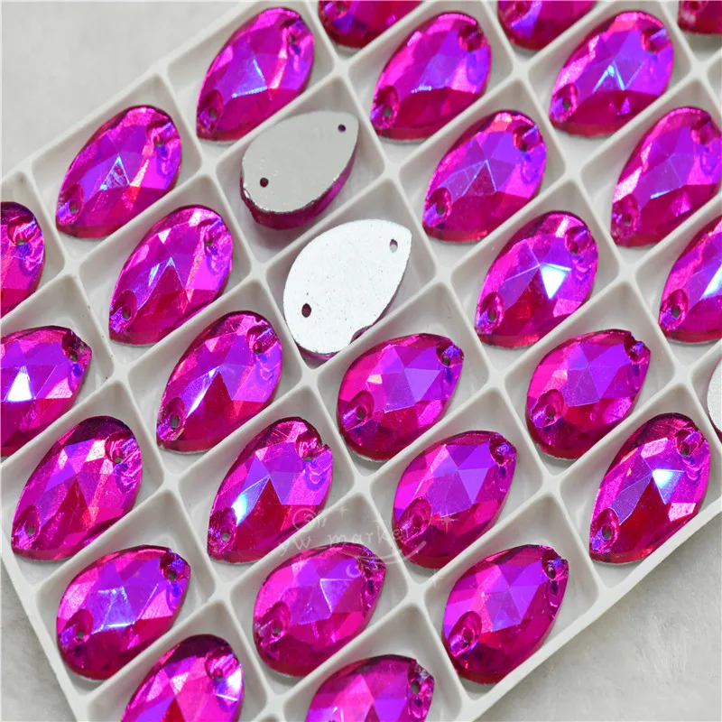 sparkle flatback crystals rhinestones holes sewn dance clothes decorations Fuchsia AB 7x12mm 17x28mm 11x18mm teardrop