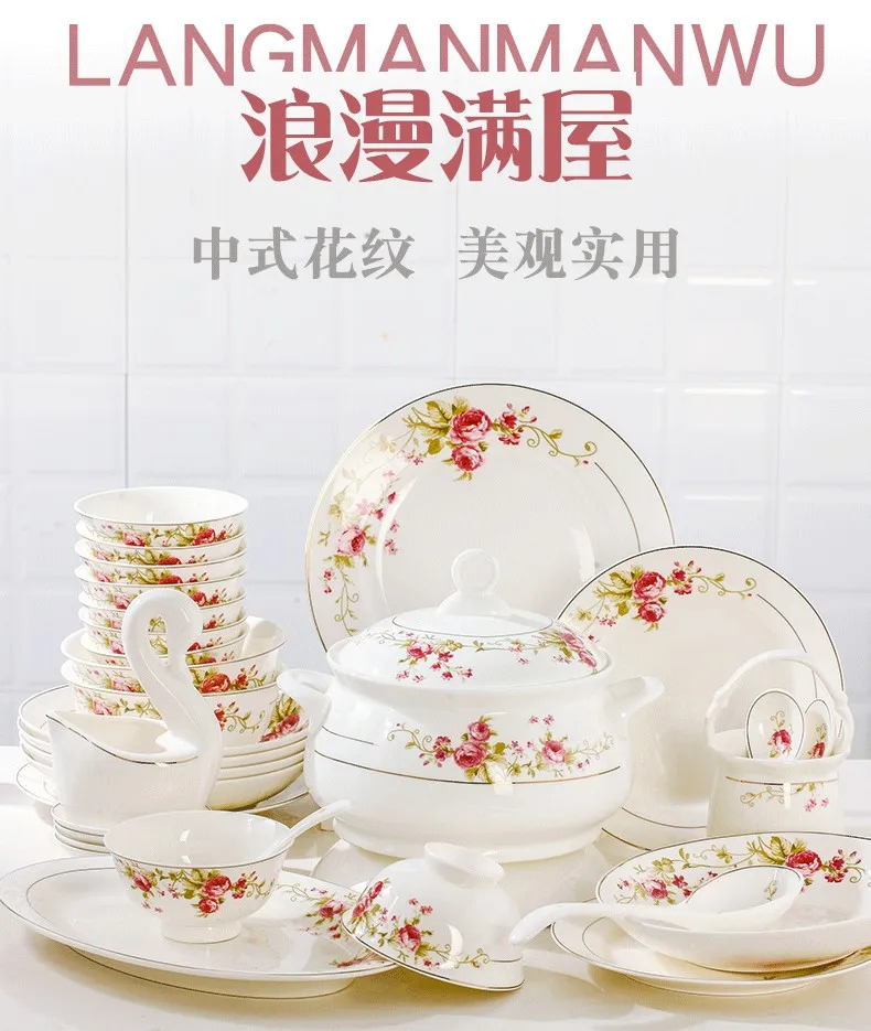 GUCI Luxury Bone China 58PCS Dinnerware Set Porcelain Kitchen Home Accessories Modern Serving Dinner Dish Plate Bowls