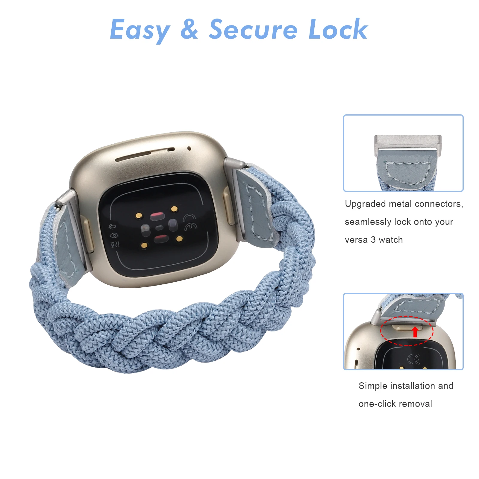 Toyouths Woven Nylon Watch Strap for Fitbit Versa 3 Band Nylon Elastic Braided Wristband for Fitbit Sense Stretchable Watchband