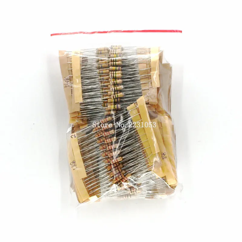 500PCS/LOT 1/2W Power 0.5W 5% Tolerance Carbon Film Resistors Assorted Assortment Kit 1.2 ohm-1M ohm 50 Values Each 10PCS