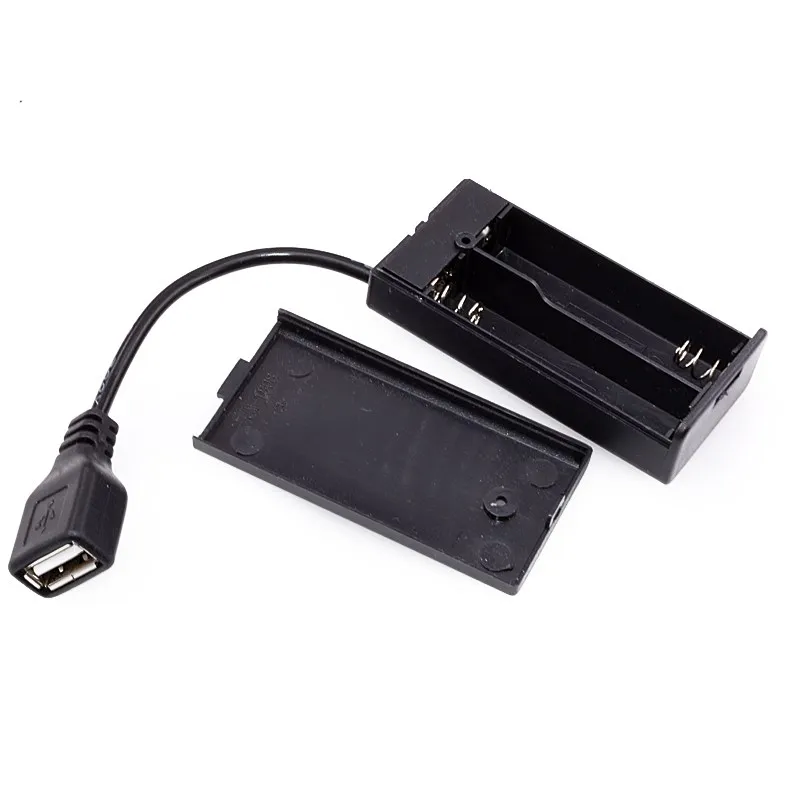 DC3V Portable 2 x AA Batteries Holder Case USB Power Supply Battery Storage Box Cover For Christmas LED Strip Lights