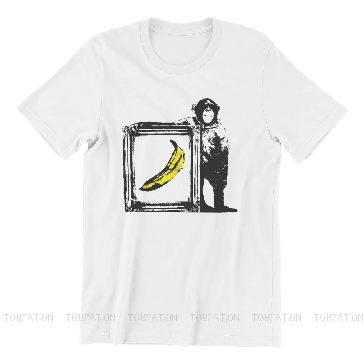 Banksy Graffiti Wall Art Monkey Banana Essential TShirt for Men Graphic Anime Clothes Crewneck Cotton T Shirt 2020