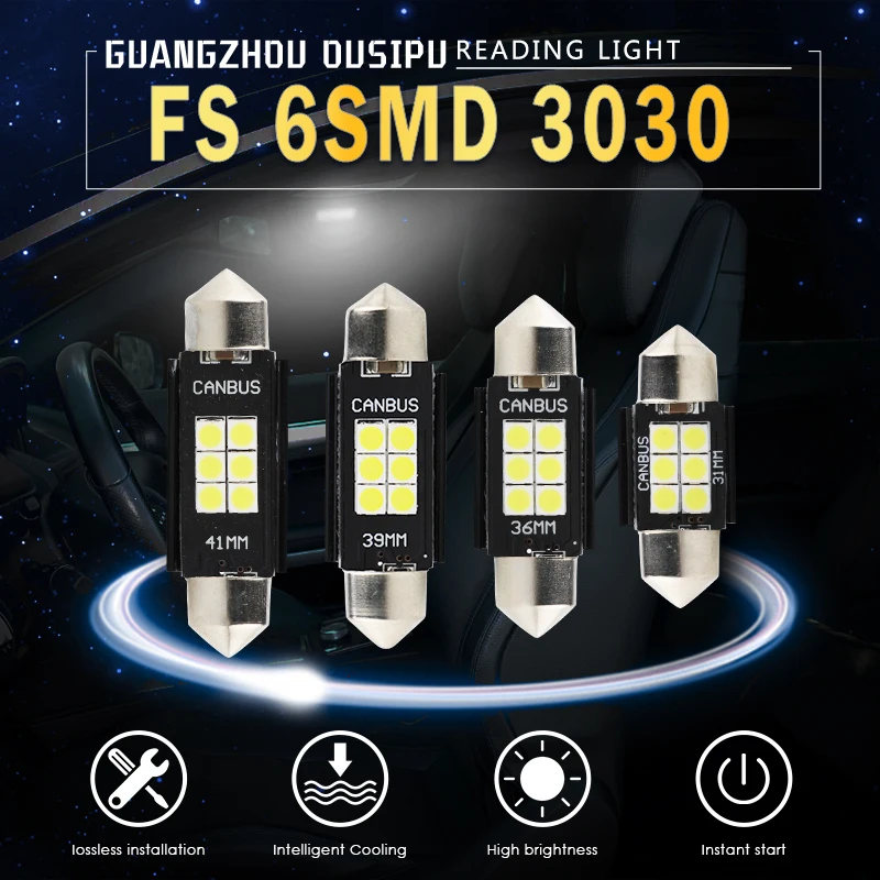 R8 10x C5W LED Festoon CANBUS 41mm 39mm 31mm 36mm C10W led Bulb No Error 12V car interior light Reading signal lamp 3030 6SMD