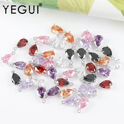 YEGUI M1106,jewelry accessories,copper metal,rhodium plated,zircons,drop shape,charms,jewelry making,diy pendants,10pcs/lot