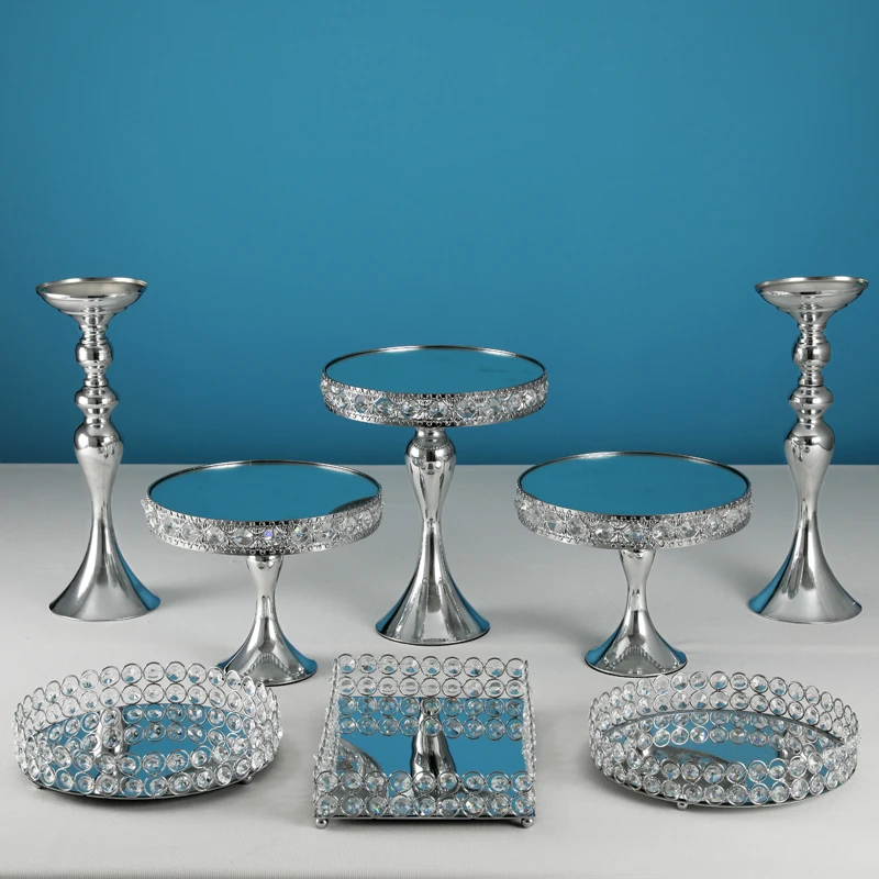 1pcs Gold/silver Color mirror cake Tray Cupcake Pan cake display table decorationr Crystal cake stand