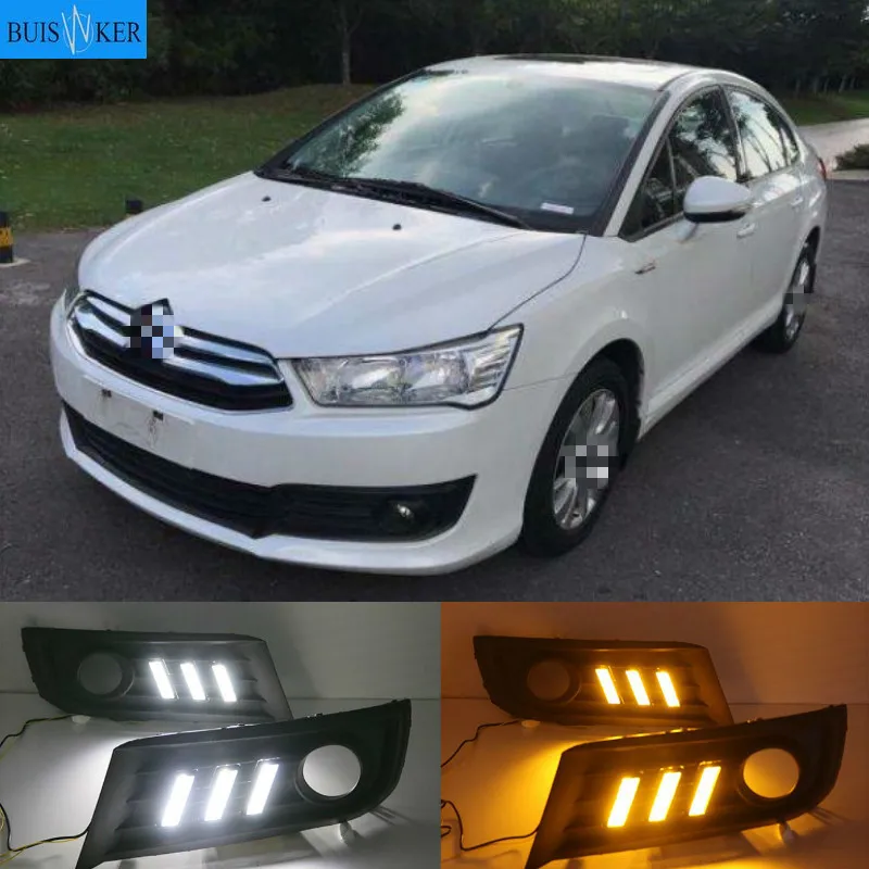 

LED DRL daytime running light+Front fog light For Citroen C-Quatre 2012-2018 with Dynamic moving yellow turn signal