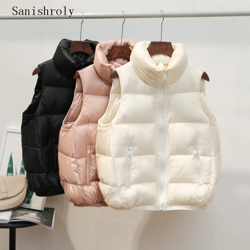 

Sanishroly Women Ultra Light White Duck Down Vest Autumn Winter Ladies Slim Sleeveless Down Waistcoat Short Warm Puffer Jacket