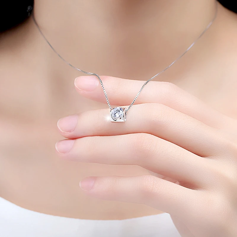 New Fashion 925 Sterling Silver Jewelry Exquisite Zircon Heart Pendant Necklaces Women&Girl Birthday Gift Collarbone Chain Neck
