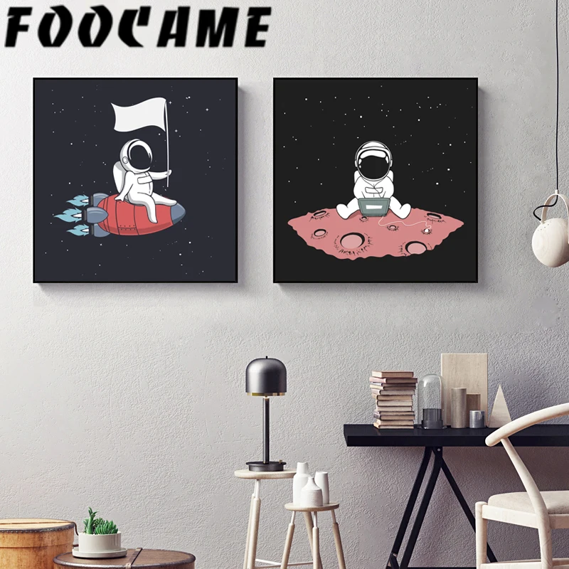 宇宙飛行士の壁と惑星のポスター,子供のためのロケットのアート - Baby Nursery Paintings のレビューと価格