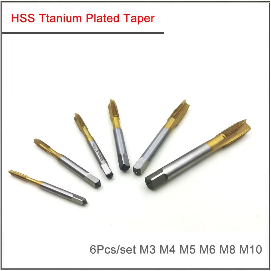 6PCS/SET M3/M4/M5/M6/M8/M10 Taper for stainless steel spiral blind hole machine tap Chinese Standard Metric Spiral Tapping