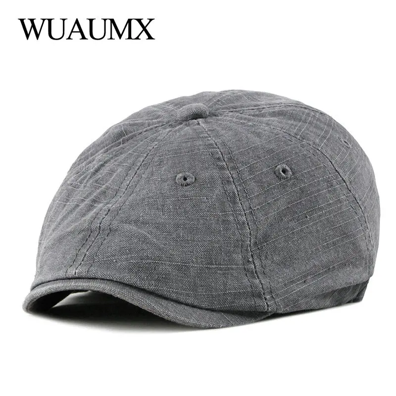 Retro Summer Berets Hat Men Eight-blade Newsboy Cap Women Painter Visors Herringbone Hat Washed Cotton Duckbill Flat Caps