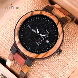 Zegarek BOBO BIRD Couple Wood Watch Men Women Quartz WristWatch Week Calendar Display Timepiece Colorful Wood Strap Reloj Mujer