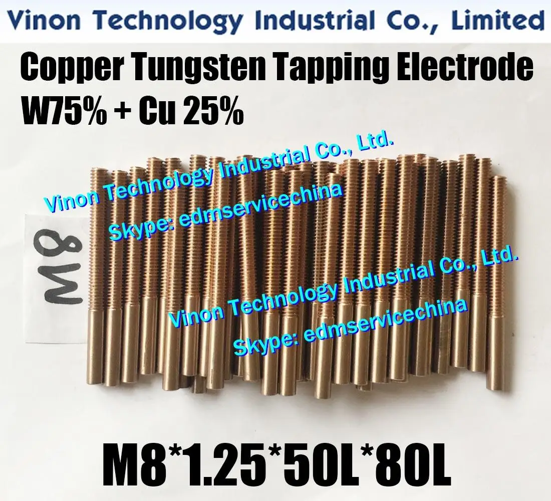 5PCS M8*1.25*50L*80Lmm CUW75 Copper Tungsten Orbital Tapping Electrode for edm W75 tungsten copper tapper electrode with hole