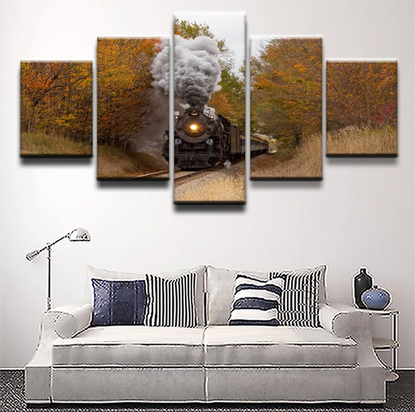 

Wall Art Canvas Painting 5 Panel Printed Fall Train Poster Home Modular Decor For Living Room Modular Picture Modern Artwork