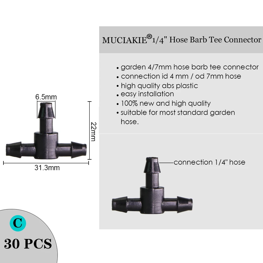 MUCIAKIE zraszacz nawadniania 1/4 Cal Barb Tee pojedyncze podwójne Barb kolczasty wody złącza rurowe dla 4/7mm wąż ogród montażu