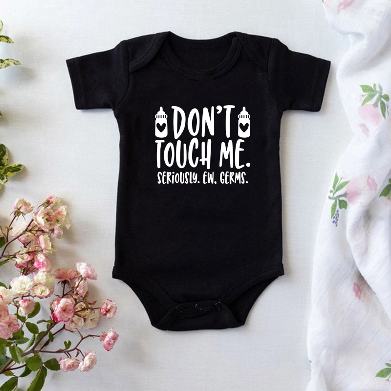 

Don't Touch Me Seriously Fashion Baby Bodysuits Boys Girls Unisex Black Jumpsuit Casual Short Sleeve Ropa Toddler Onesie