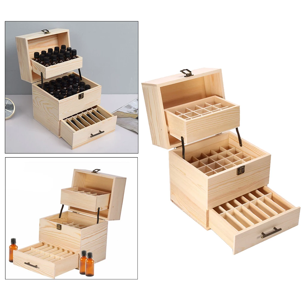 Essential Oil Storage Box Aromatherapy Oil Bottle Orgnizer Case Case Drawer Cabinet, Lock Up Design, 59 Compartment