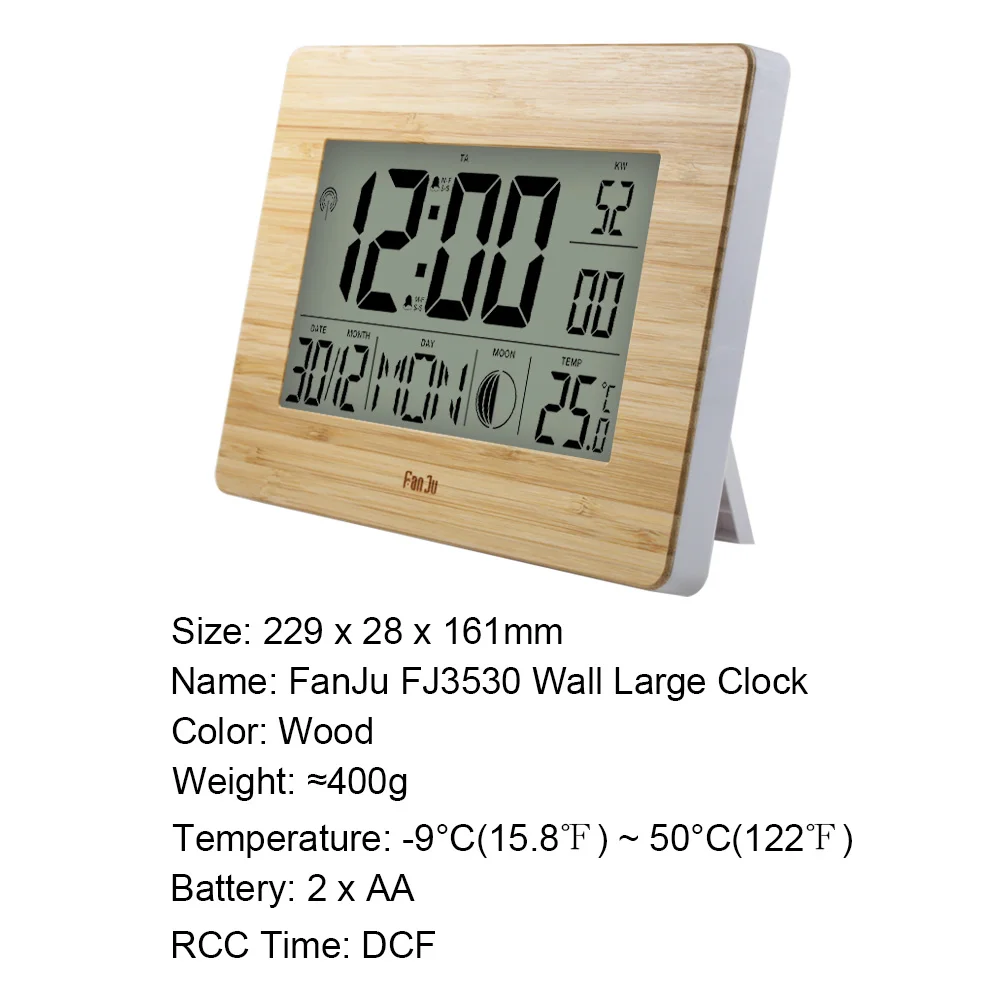 FanJu Digital Wall Clock LCD Big Large Number Time Temperature Calendar Alarm Table Desk Clocks Modern Design Office Home Decor