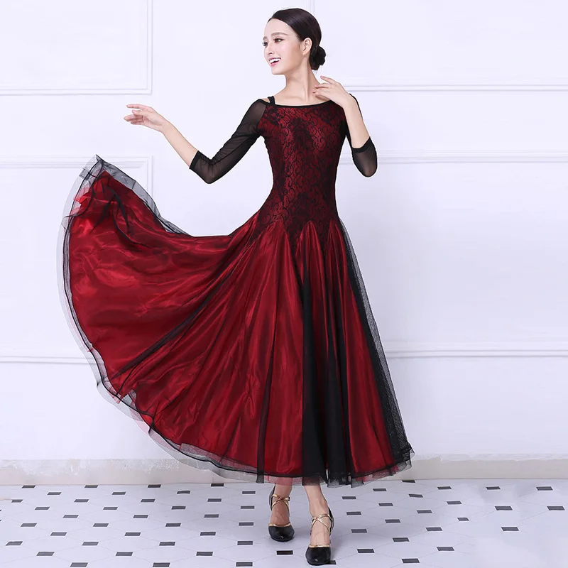 Ballroom Competition Dance Dress Women Red Tango Flamenco Waltz Dancing Skirt Lady's Elegant Lace Ballroom Dance Dresses