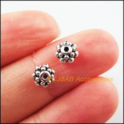 50Pcs Tibetan Silver Plated Tiny Flower Round Charms Spacer Beads 7mm