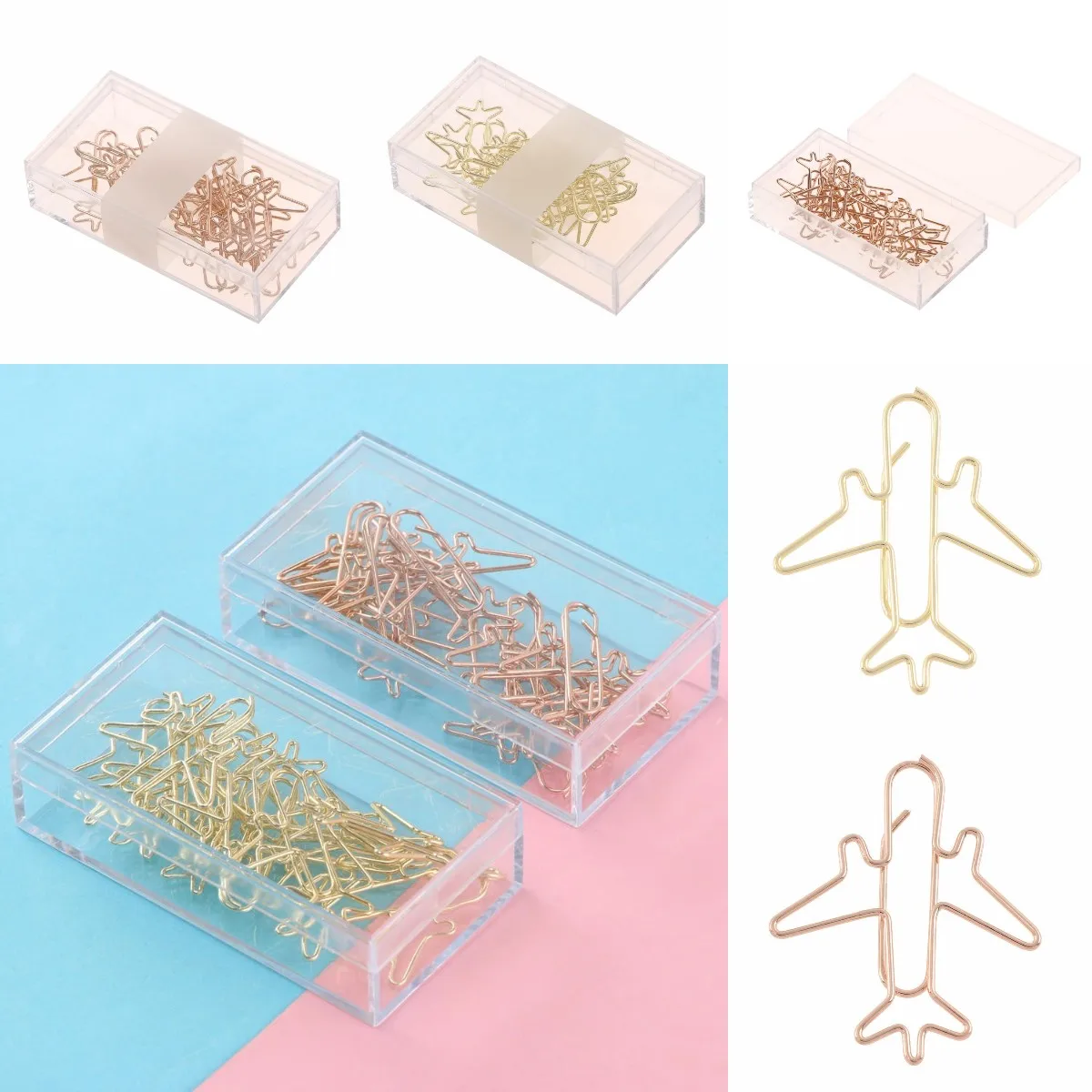 

10/12/20/50pcs/set Rose Gold Airplane Metal Paper Clips Escolar Bookmarks Memo Clip Binder Clip Stationery Book Note Decoration