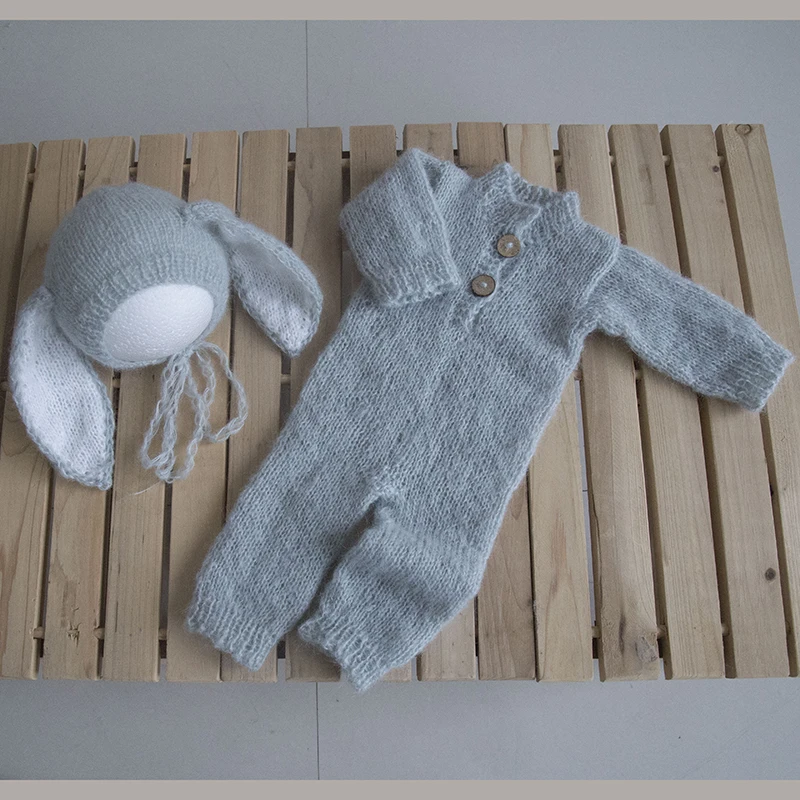 

Knitted Baby Bonnet And Pant Full Sets Shoot Props Newborn Baby Overall Photography Props Hat And Romper