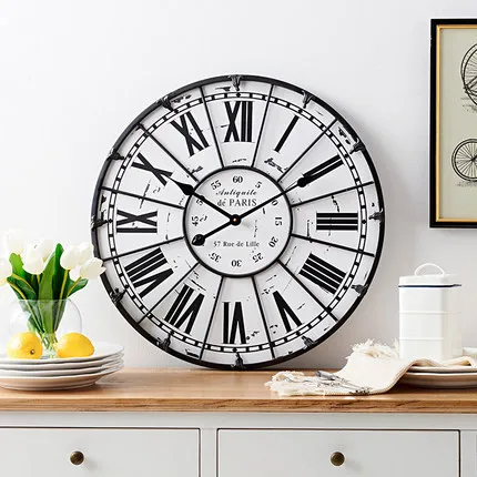 

American Country Nordic Retro Roman Pocket Watch Living Room Home Silent European Creative Personality Iron Wall Clock