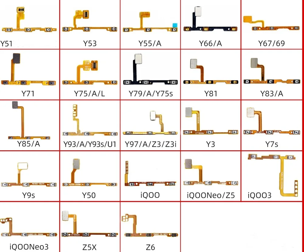 For Vivo Y20S Y3 Y33 Y35 Y37 Y50 Y51 Y53 Y55 Y66 Y67 Y69 Y71 Y75 Y79 Y75s Power On Off Volume Up Down Buttons Flex Cable Ribbon