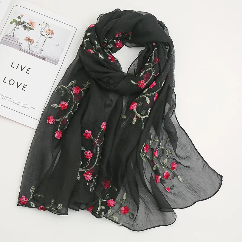 India Bohemian Chiffon Scarf Women Muslim Hijab Print Scarves Beach Flower Shawl Wrap Embroidered Scarf Ethnic Bandana 180*75cm