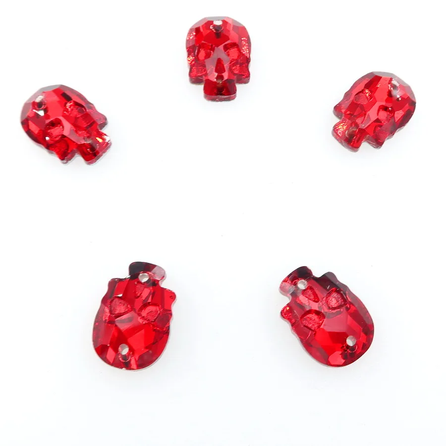 Totenkopfförmige Glaskristalle mit 2 Löchern, 14 mm, 18 mm, 20 Stück/Stück, zum Aufnähen von Strassperlen für Hochzeitskleider, Kunsthandwerk, DIY – Detail 5