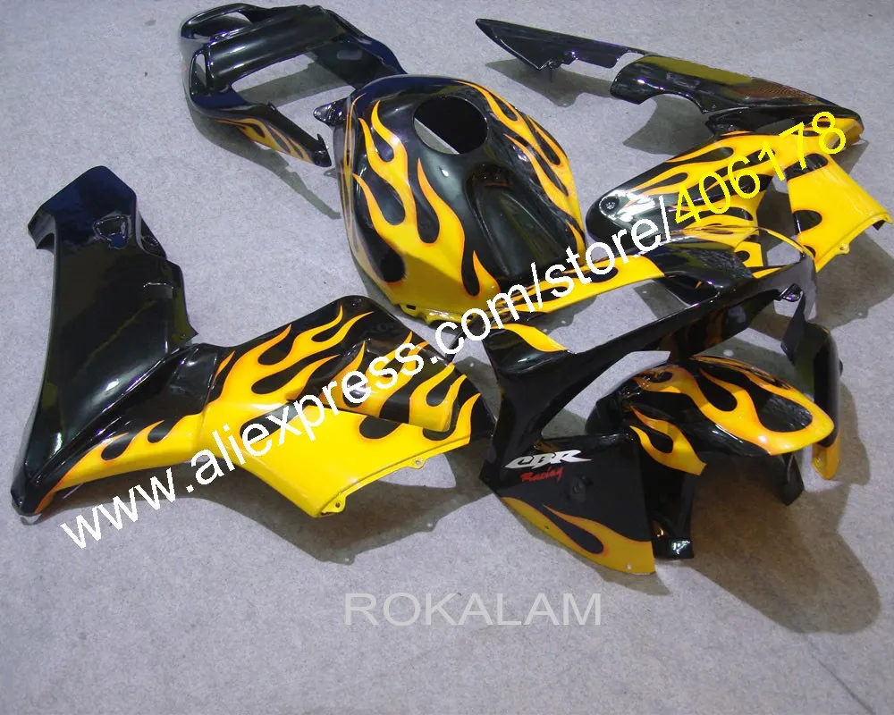 

For Honda CBR600RR 2003 2004 F5 CBR600 RR 03 04 Yellow Flame Bodywork Full Set Motorcycle Fairings (Injection Molding)