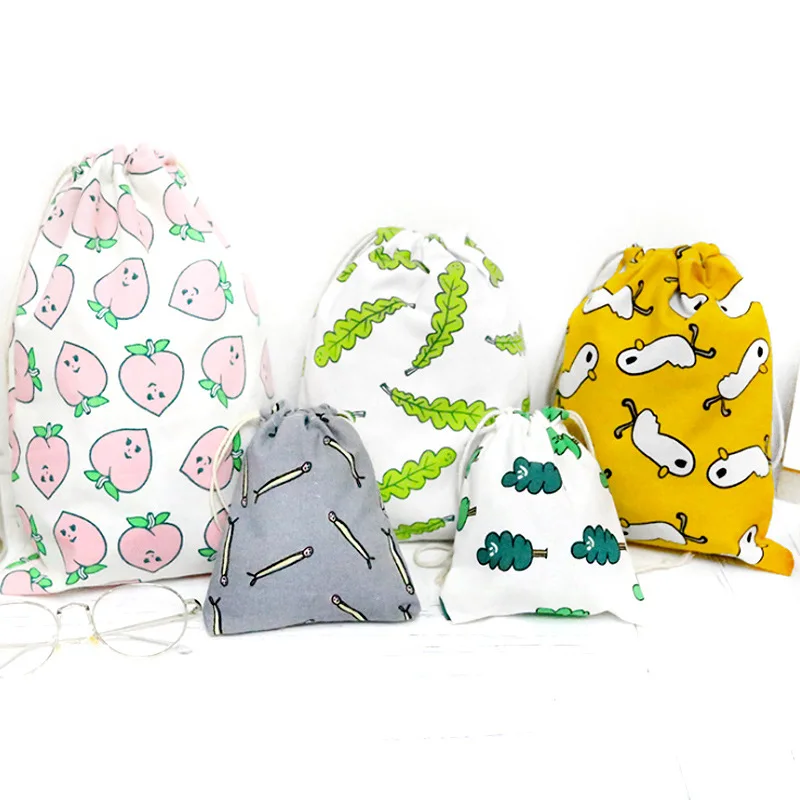 2020 New Cute Women Cotton Cartoon Cute Drawstring Bag Fresh Travel Makeup Bag Female Cosmetic Bags Case Pouch Shoes Bag