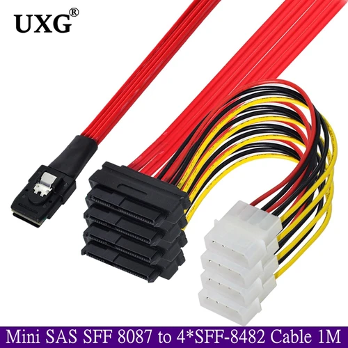 미니 SAS SFF 8087-SFF-8482 케이블 W/ SATA/Molex 전원, SFF-8087 호스트, 하드 디스크 타겟 어댑터, 4 SAS 29 핀 SFF8482, 1m 3FT 