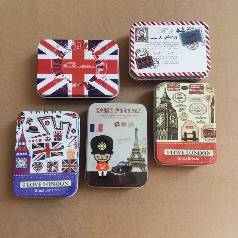 London Styles Small Tins Box With Lid Metal Coin Playing Card Collection Tin Box Jewelry Candy Tobacco Box Strage Organizer