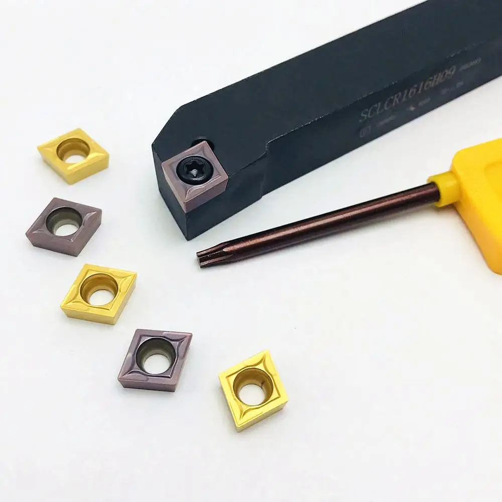 Inserto de carburo para torno CNC SCLCR1212H09 SCLCR1616H09 SCLCR2020K09 SCLCR2525M09, poste de herramienta de 95 grados + 10 piezas CCMT09T304 CCMT09T308