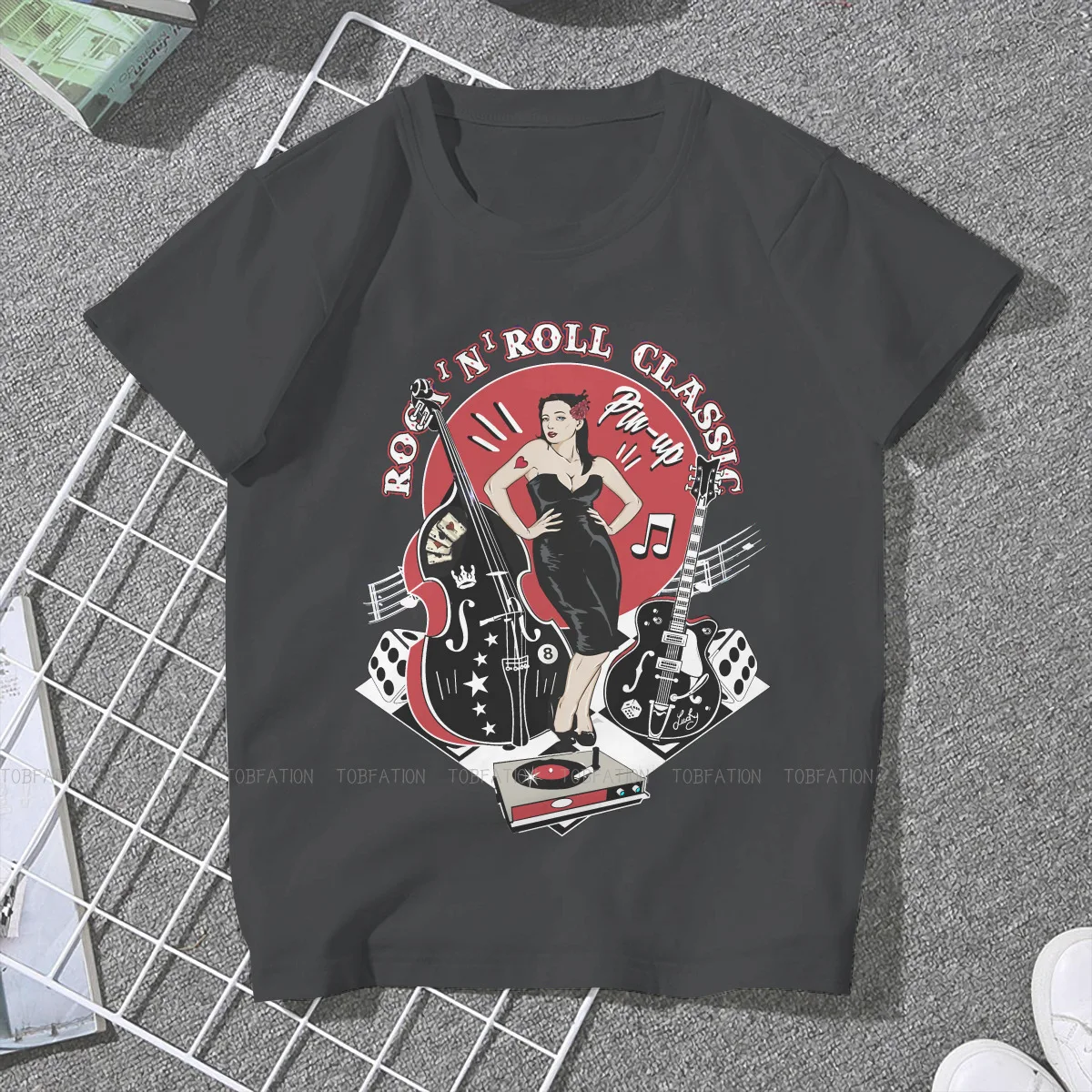 Rockabilly Vintage Rock Roll Music Sock Hop Women's T Shirt Pin Up Girl Model Girls Tees Kawaii Tops Tshirt Oversized Hipster