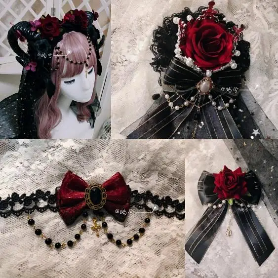 Lolita hand made gothic kill diablo Lolita crown spend horn hair hoop luxuriant tea party hair accessories