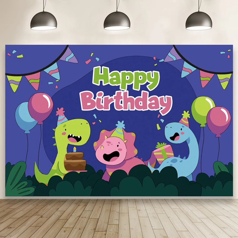การ์ตูนไดโนเสาร์เด็กวันเกิดภาพพื้นหลังภาพเด็กทารกโปสเตอร์ที่กำหนดเองครอบครัวการถ่ายภาพฉากหลัง Photocall แบนเนอร์